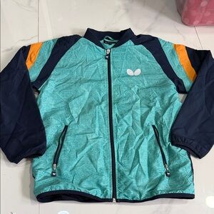 Butterfly Dsigns Teal Navy Jacket with Orange Accents